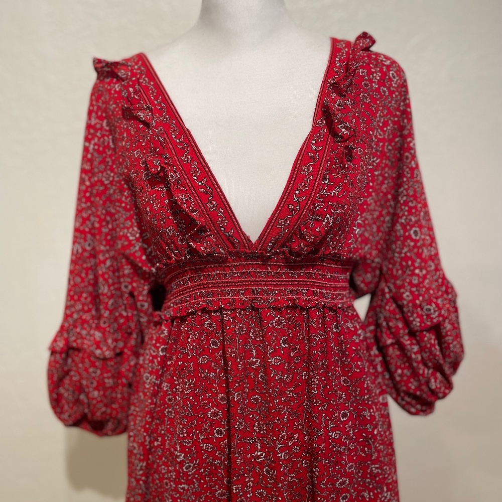 Ruffled Red Boho Floral Dress